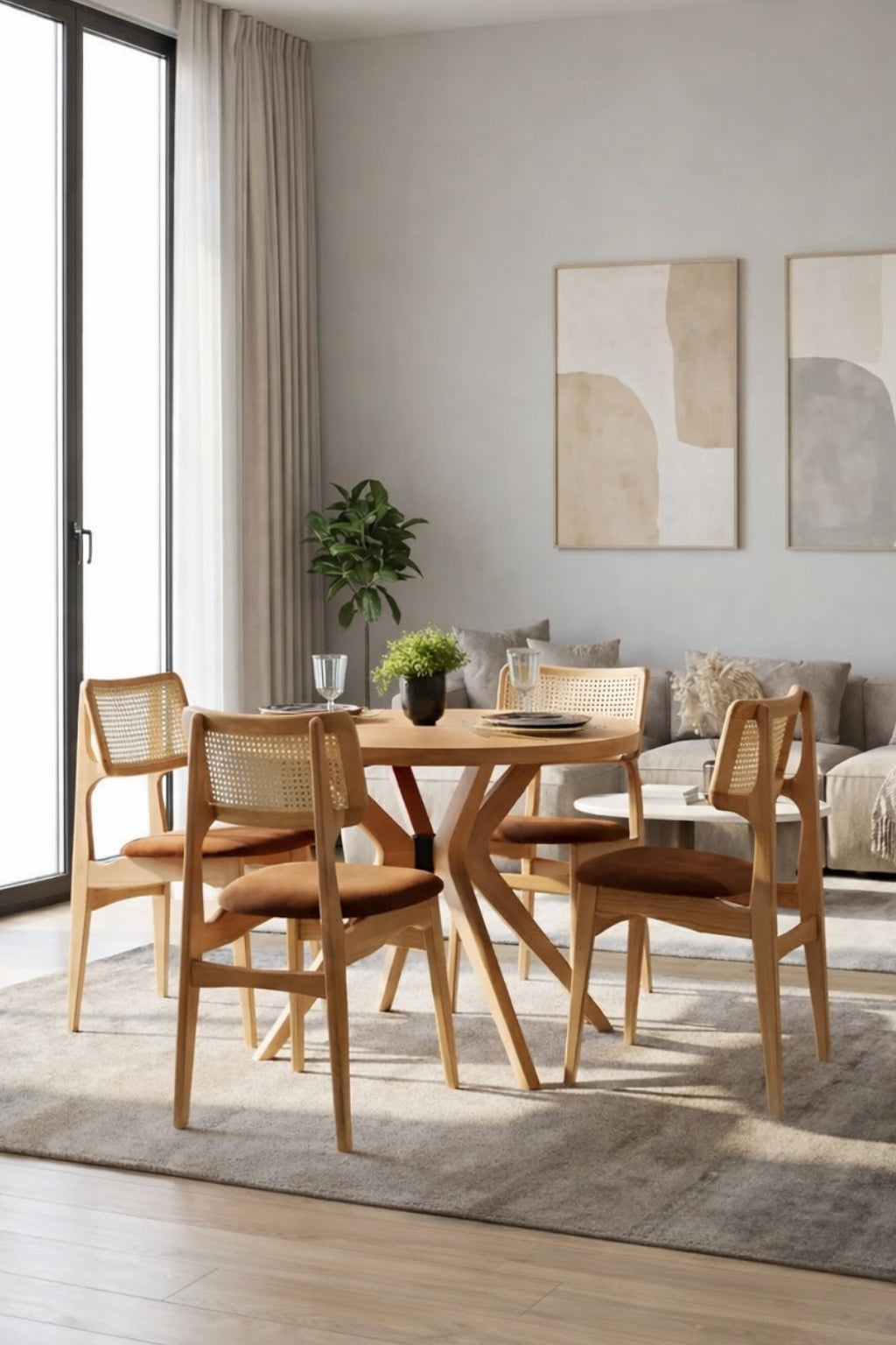 Orvila Yuvarlak Ahşap Yemek Masası Takımı – 4 Kişilik | A2Decor