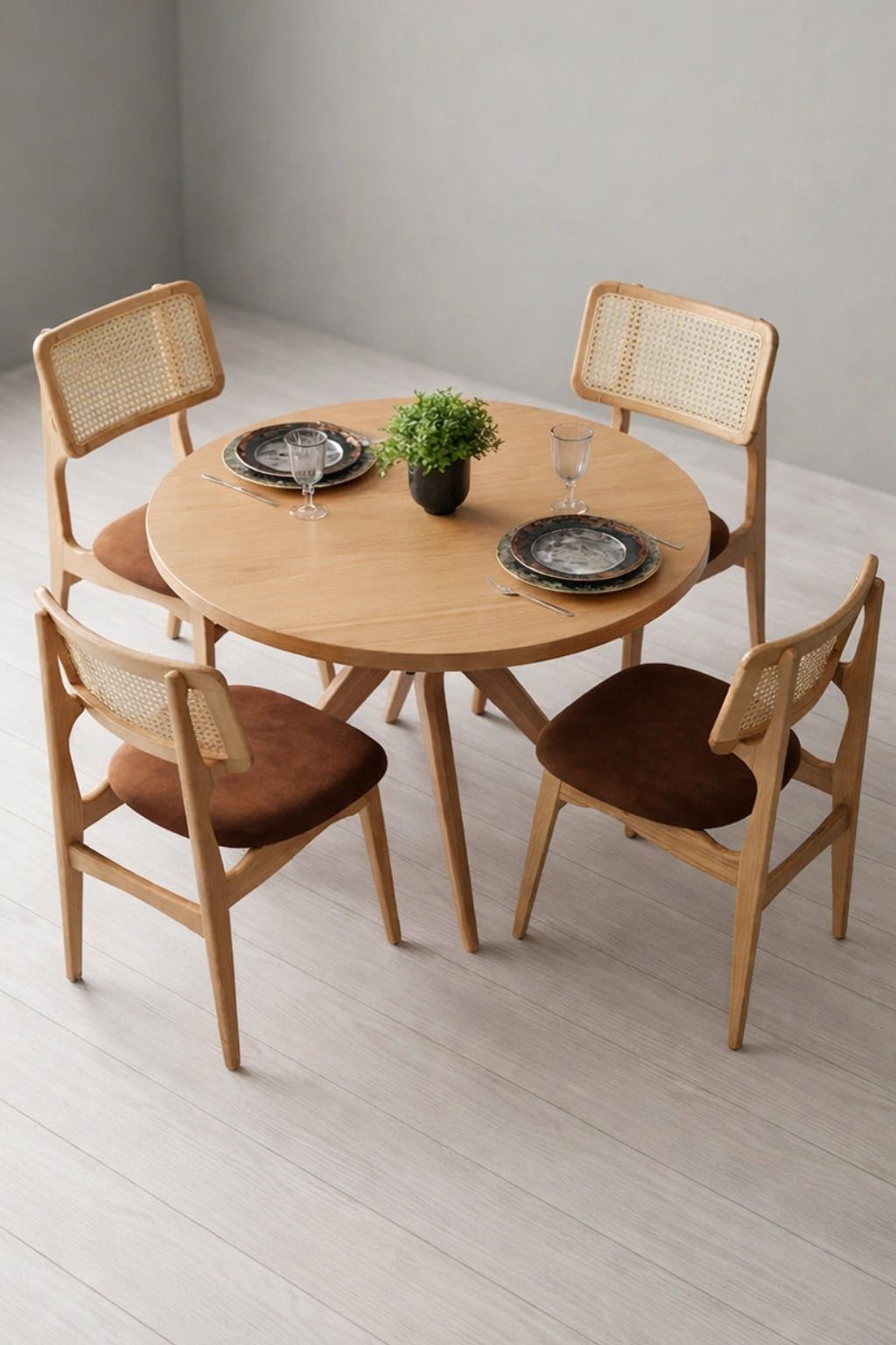Orvila Yuvarlak Ahşap Yemek Masası Takımı – 4 Kişilik | A2Decor