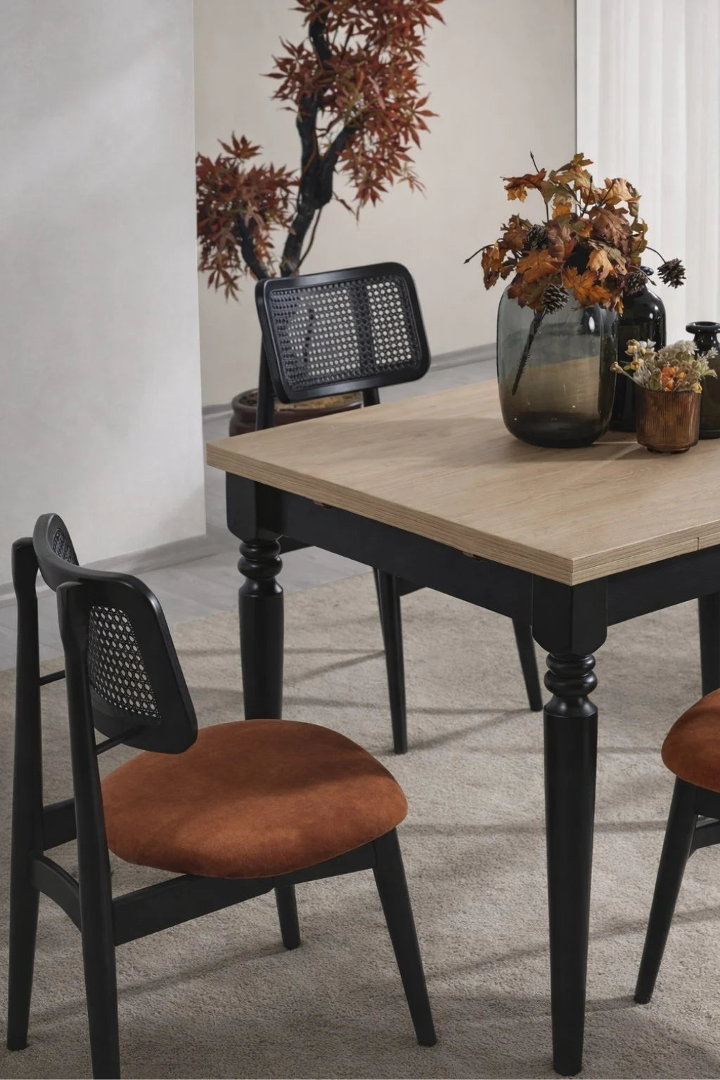Giza Siyah Çizilmez Açılır 120x80 Yemek Masası Takımı | A2Decor