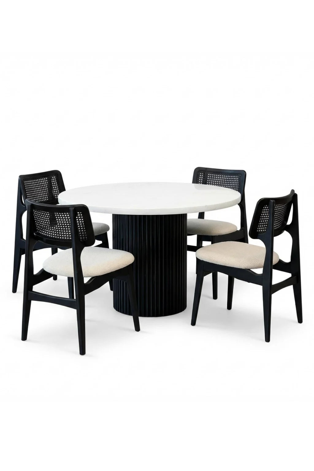 Merlin 100x100 Yuvarlak Beyaz Tabla Ahşap Yemek Masası Takımı | A2Decor