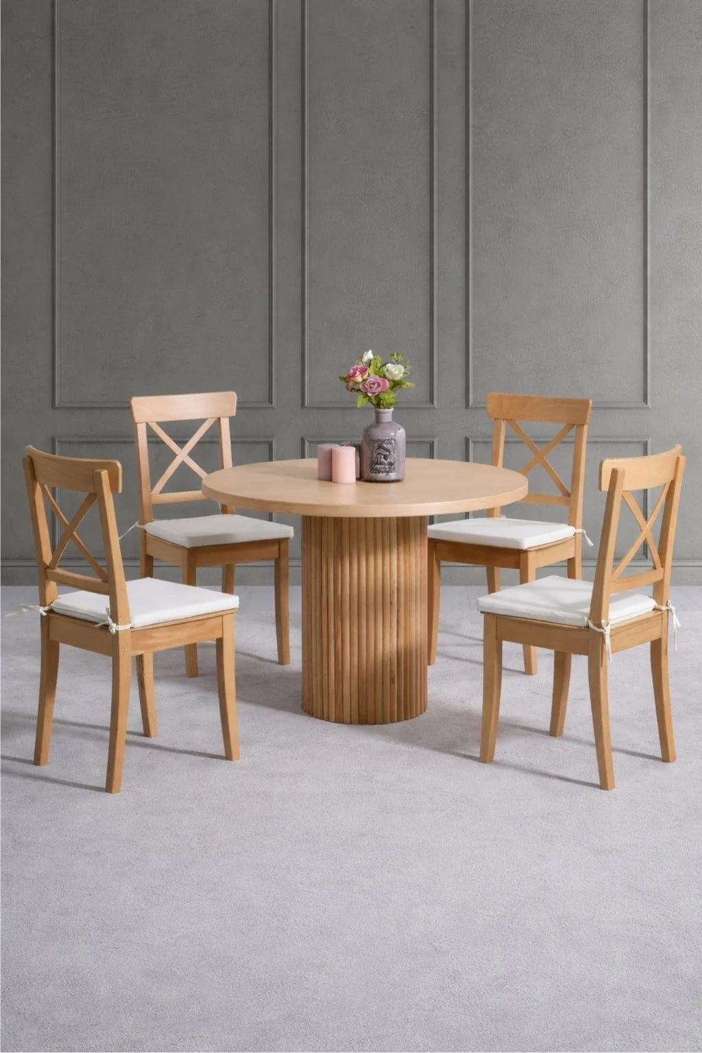 Modest 100x100 Yuvarlak Sabit Natural Yemek Masası Takımı | A2Decor