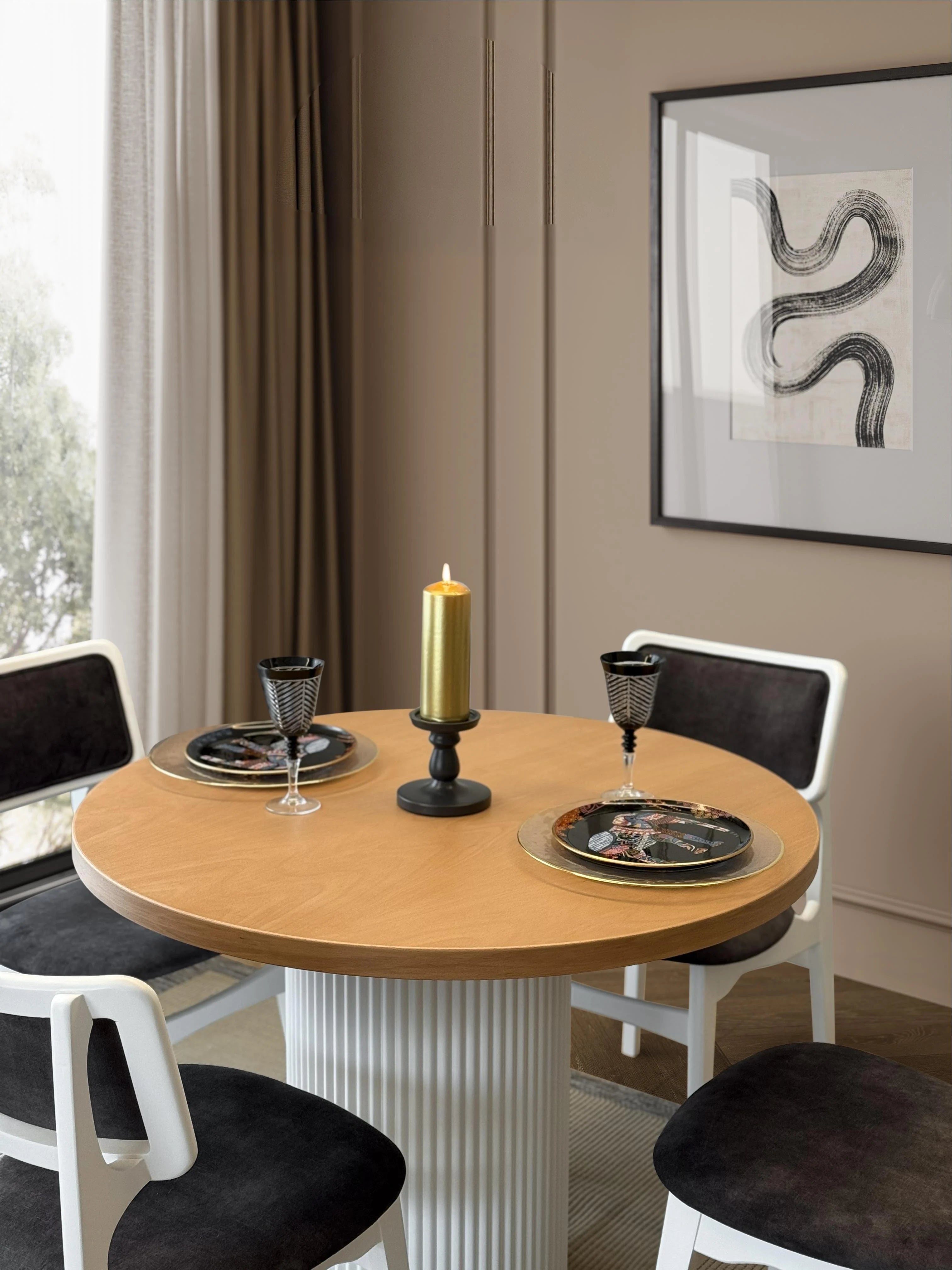 Linea Yuvarlak Beyaz 100x100 Yemek Masası Takımı | A2Decor