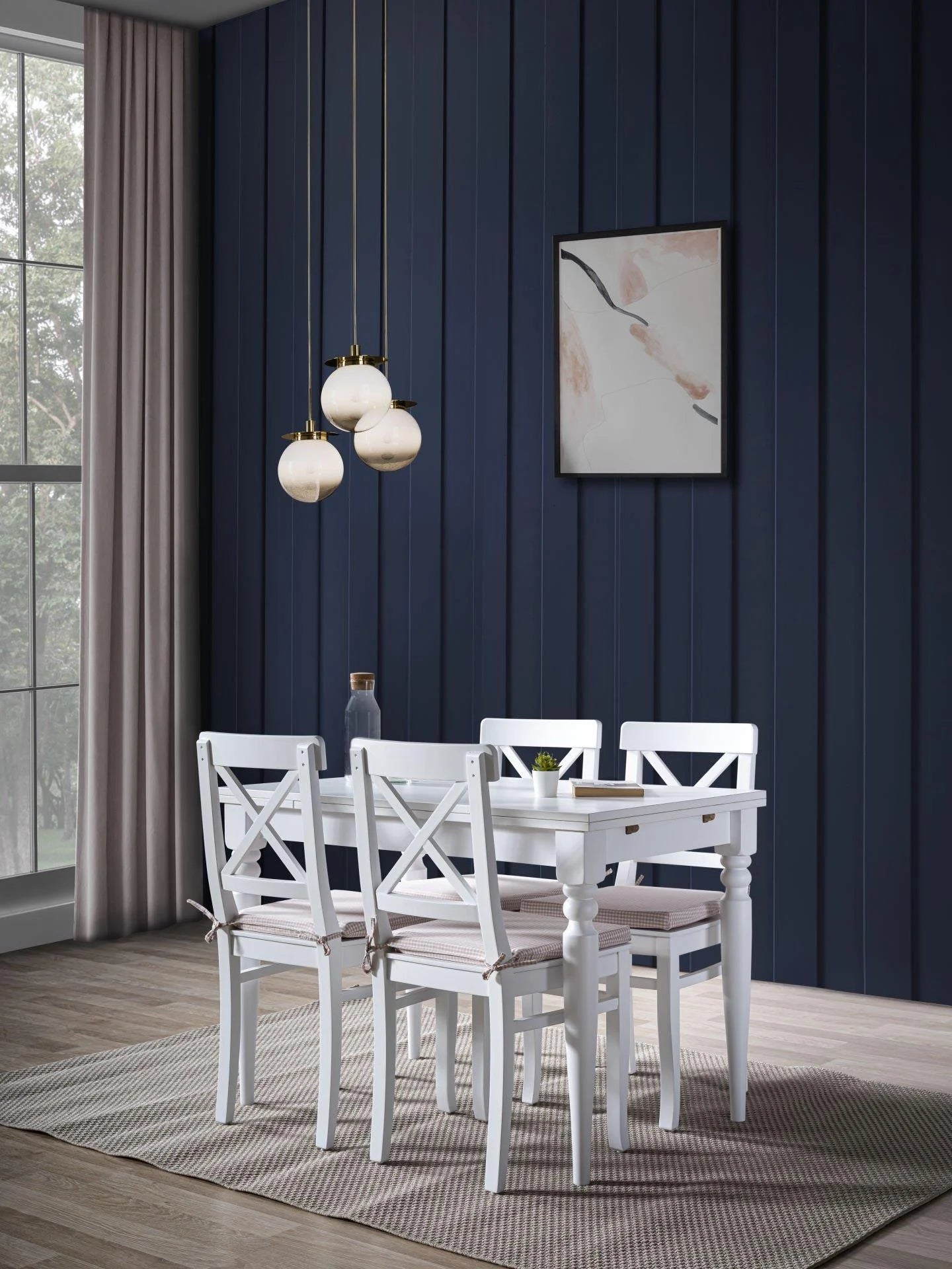 White Çizilmez 120x80 Açılır Yemek Masası Takımı | A2Decor