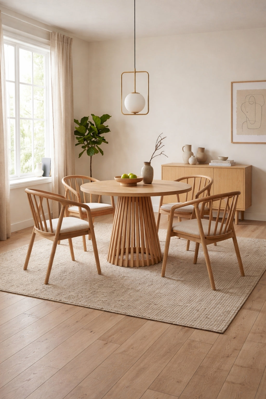 Pieza Yuvarlak Ahşap Yemek Masası Takımı 100 cm – 4 Kişilik | A2Decor