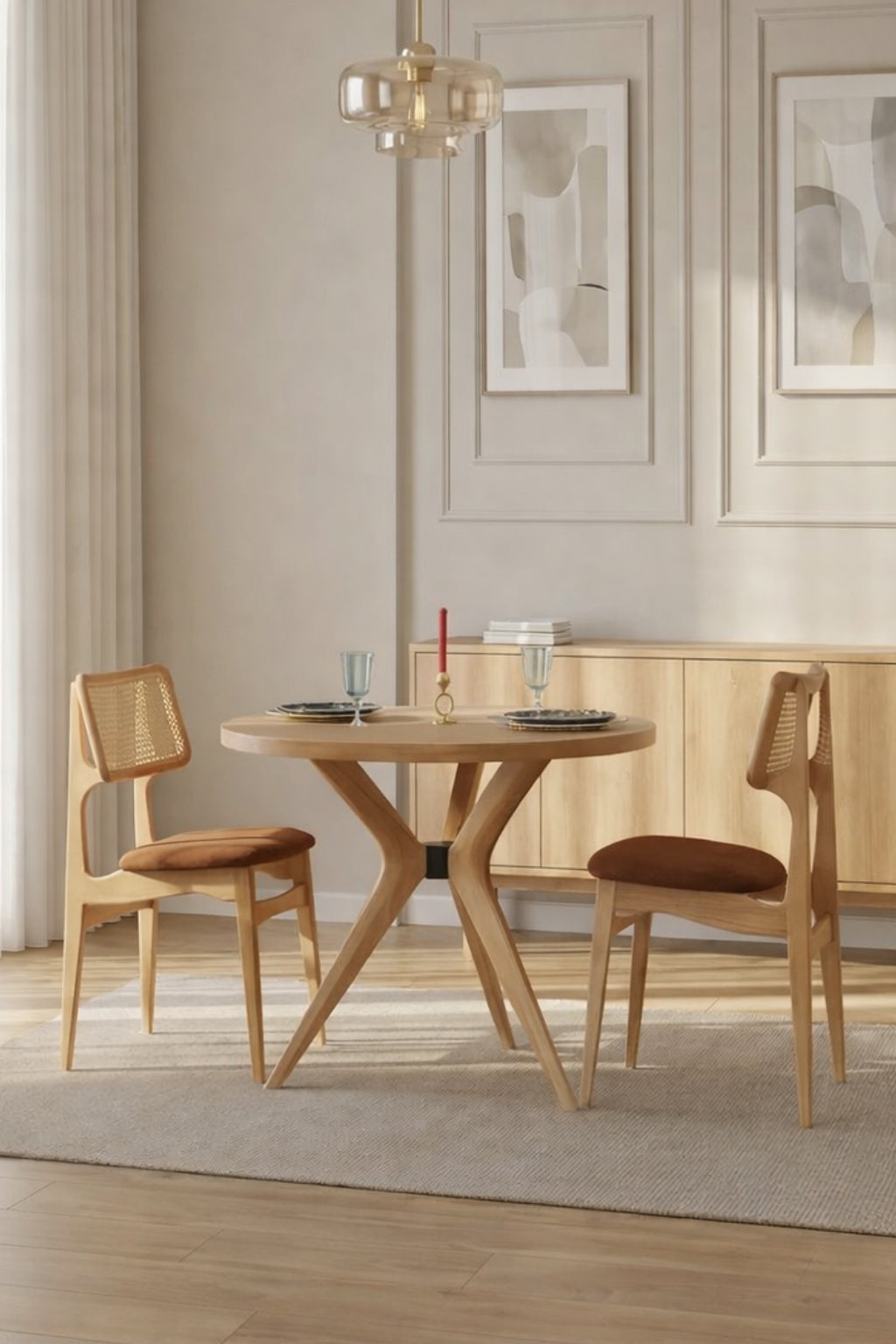 Solvero Yuvarlak Ahşap Yemek Masası Takımı – 2 Kişilik | A2Decor