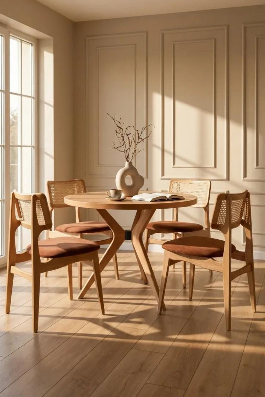 Orvila Yuvarlak Ahşap Yemek Masası Takımı – 4 Kişilik | A2Decor