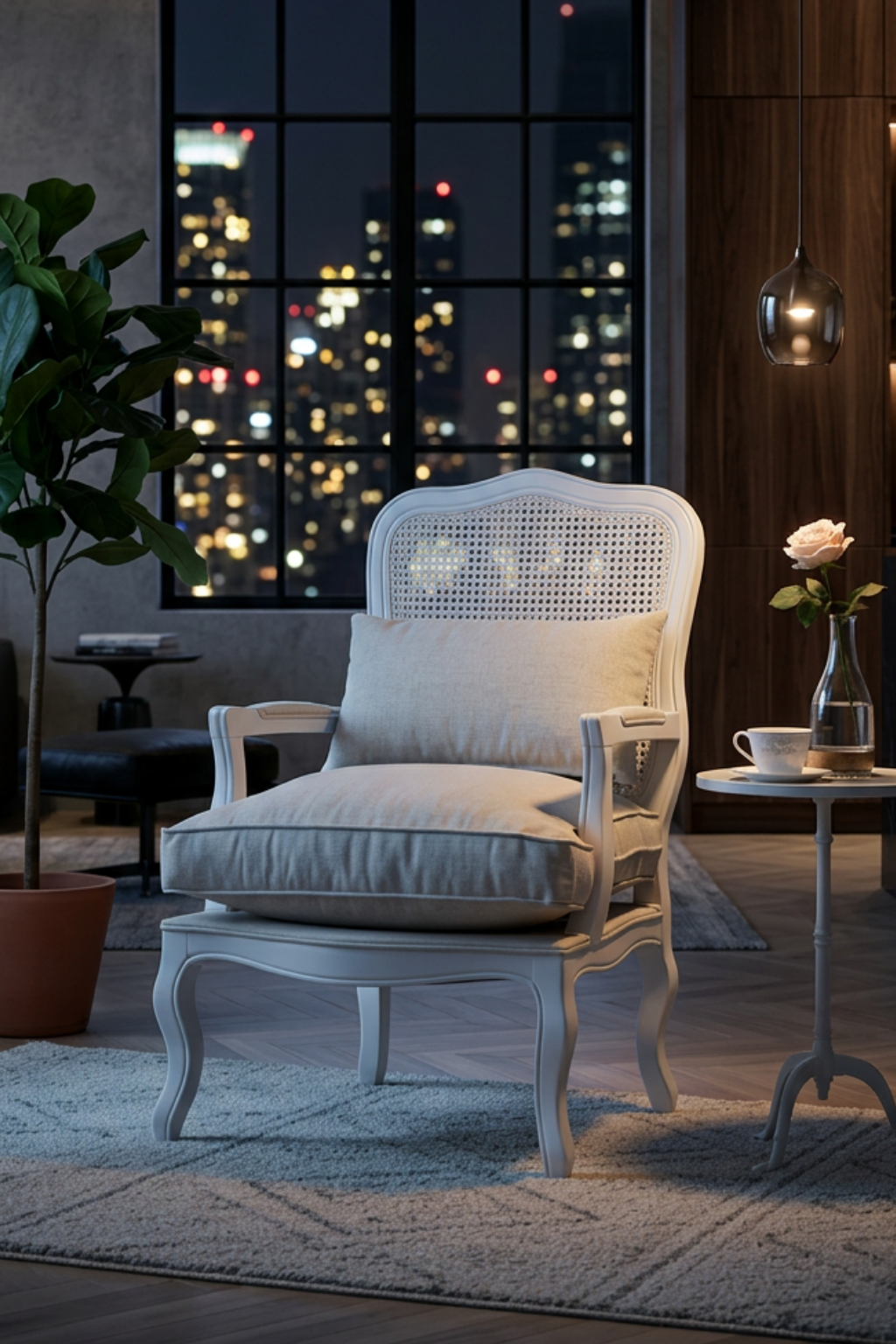Luna Hazeranlı Beyaz Ahşap Berjer | A2Decor