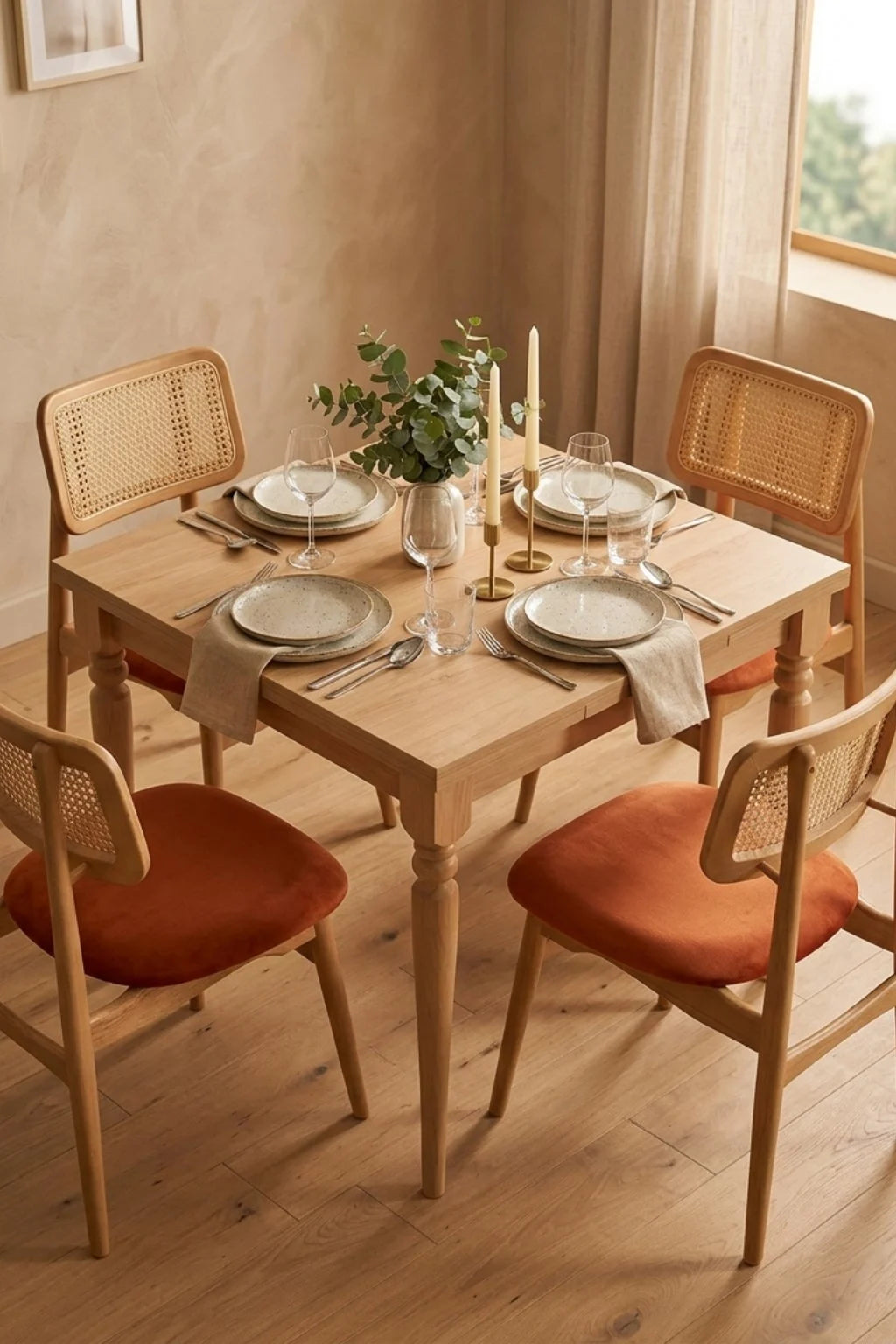 Bergama Natural Çizilmez 70x80 Açılır Yemek Masası Takımı | A2Decor