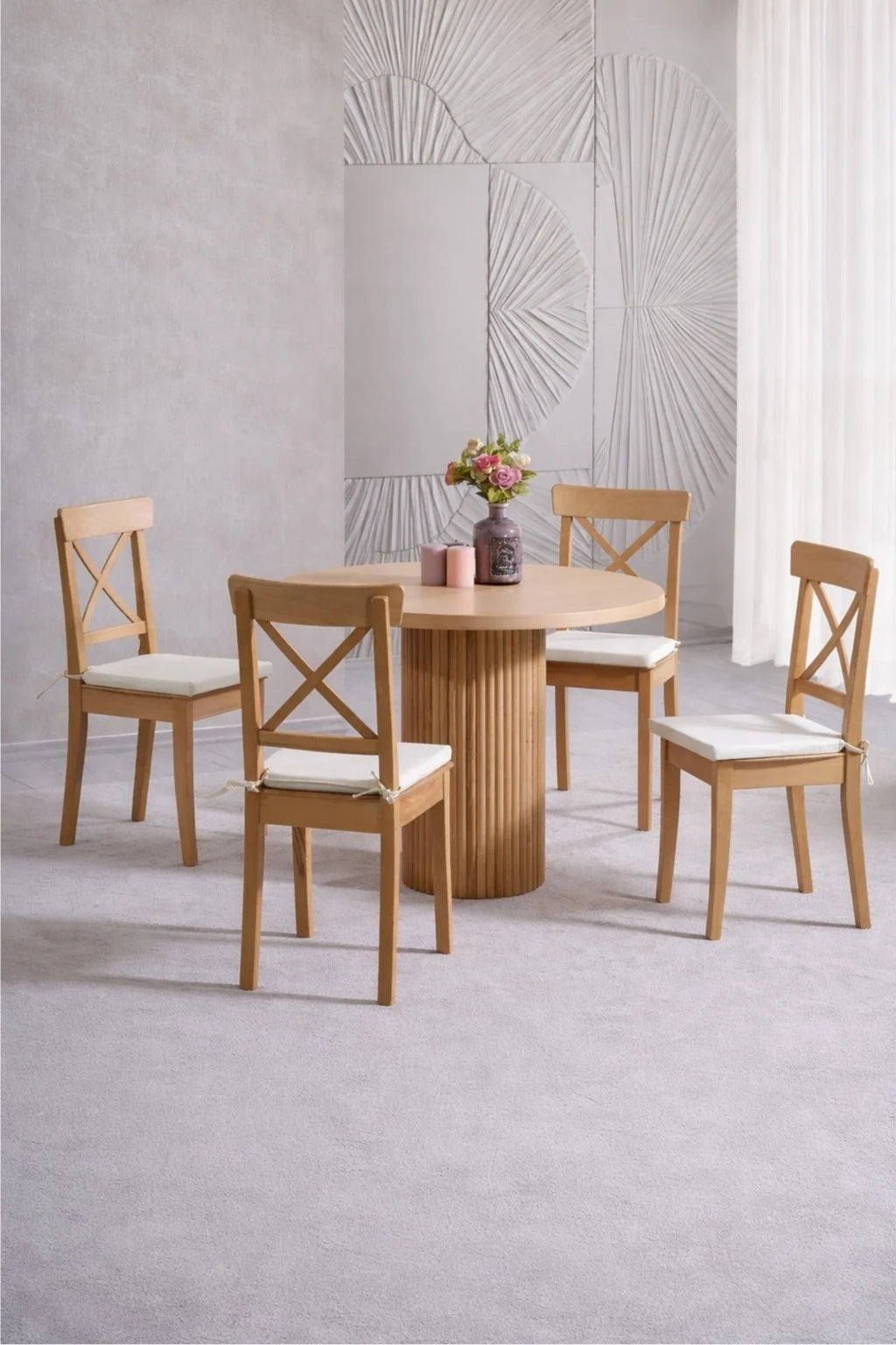 Modest 100x100 Yuvarlak Sabit Natural Yemek Masası Takımı | A2Decor