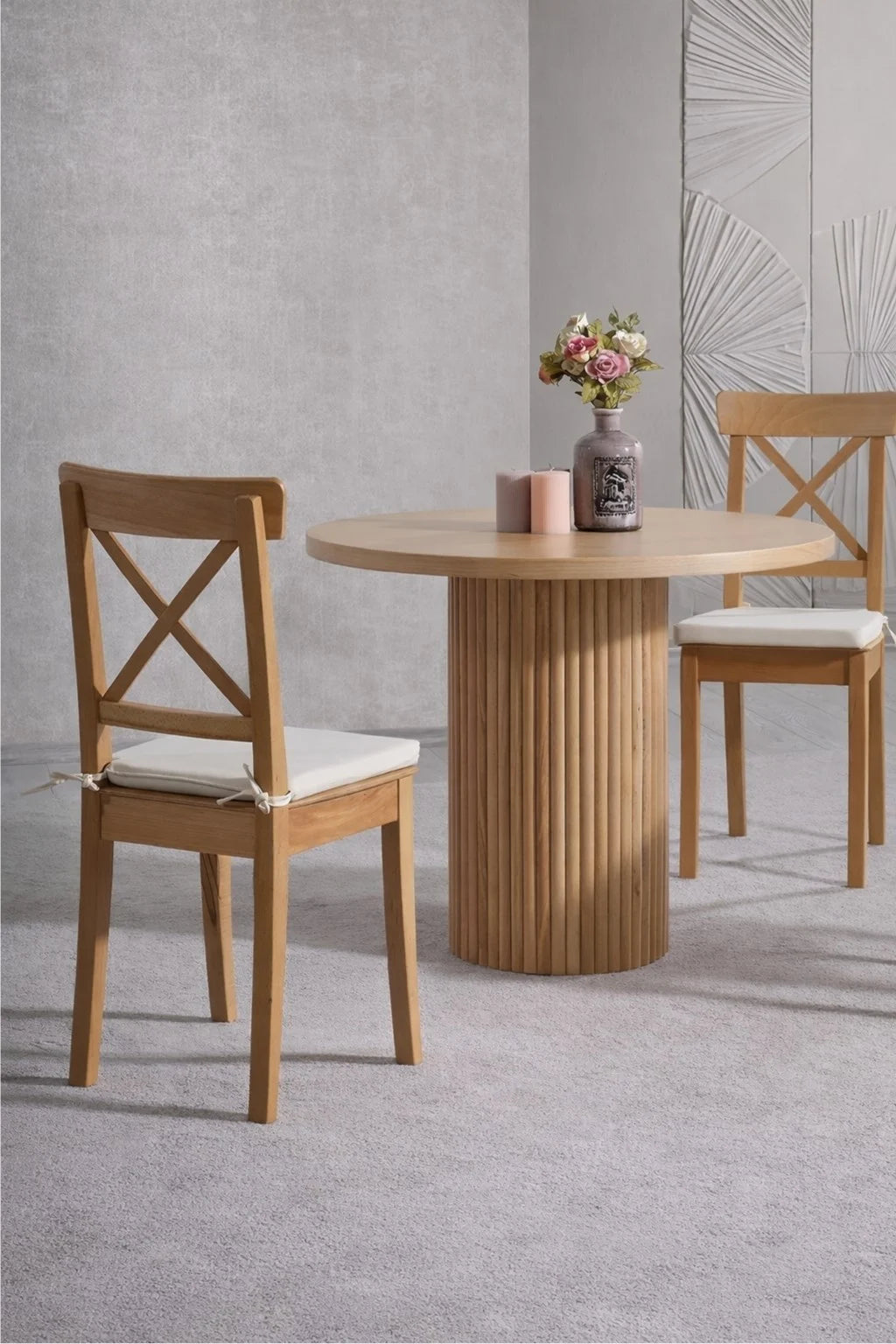 Modest 100x100 Yuvarlak Sabit Natural Yemek Masası Takımı | A2Decor