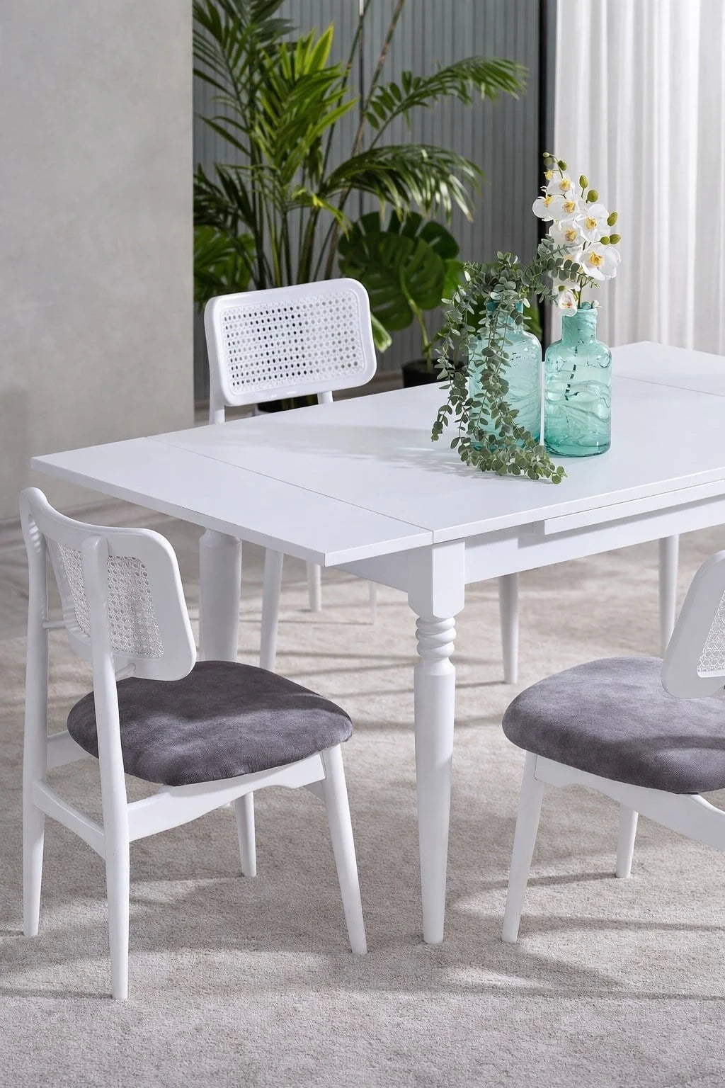 Simge Beyaz Çizilmez 120x80 cm Açılır Yemek Masası Seti | A2Decor