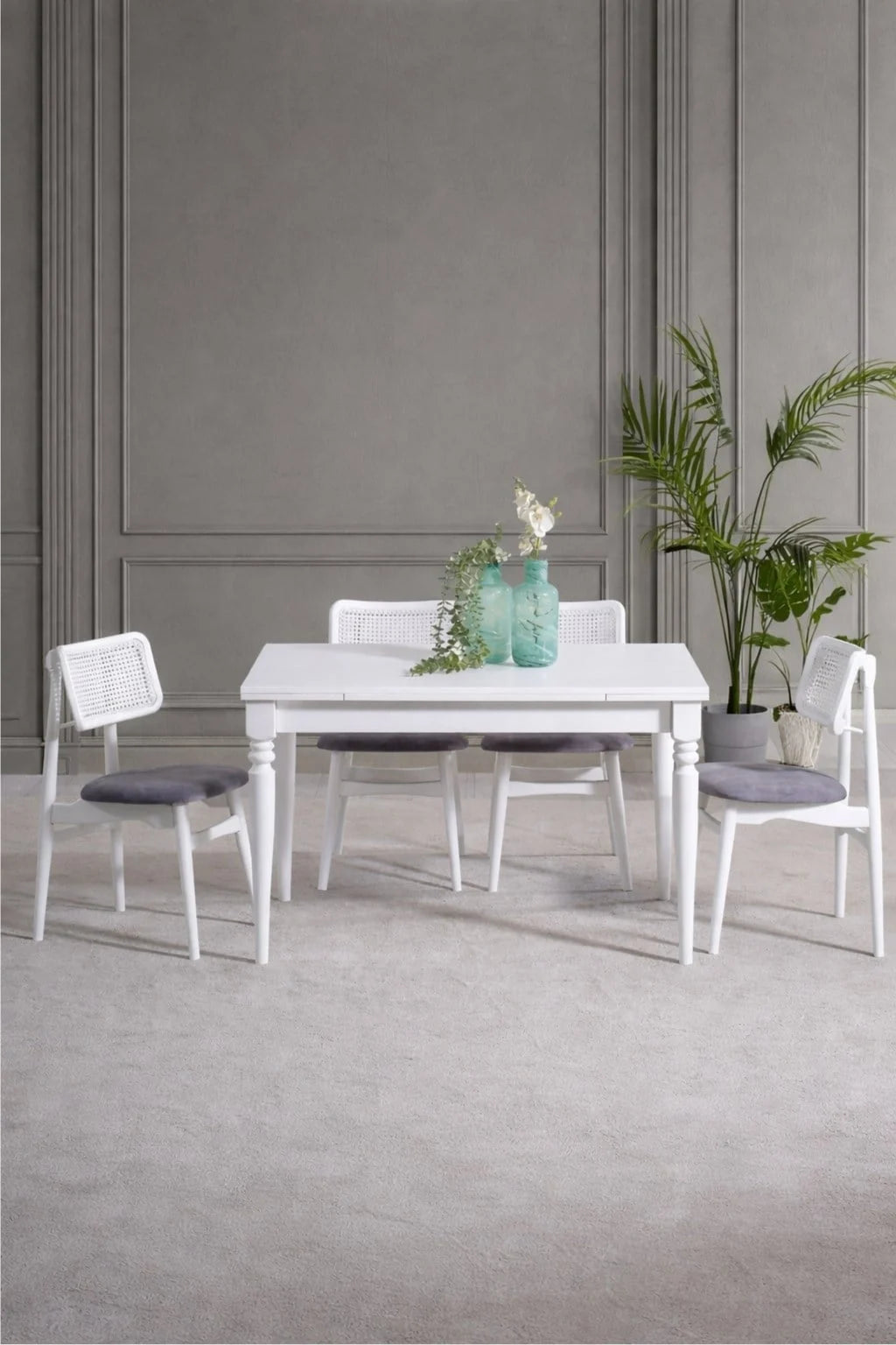 Simge Beyaz Çizilmez 120x80 cm Açılır Yemek Masası Seti | A2Decor