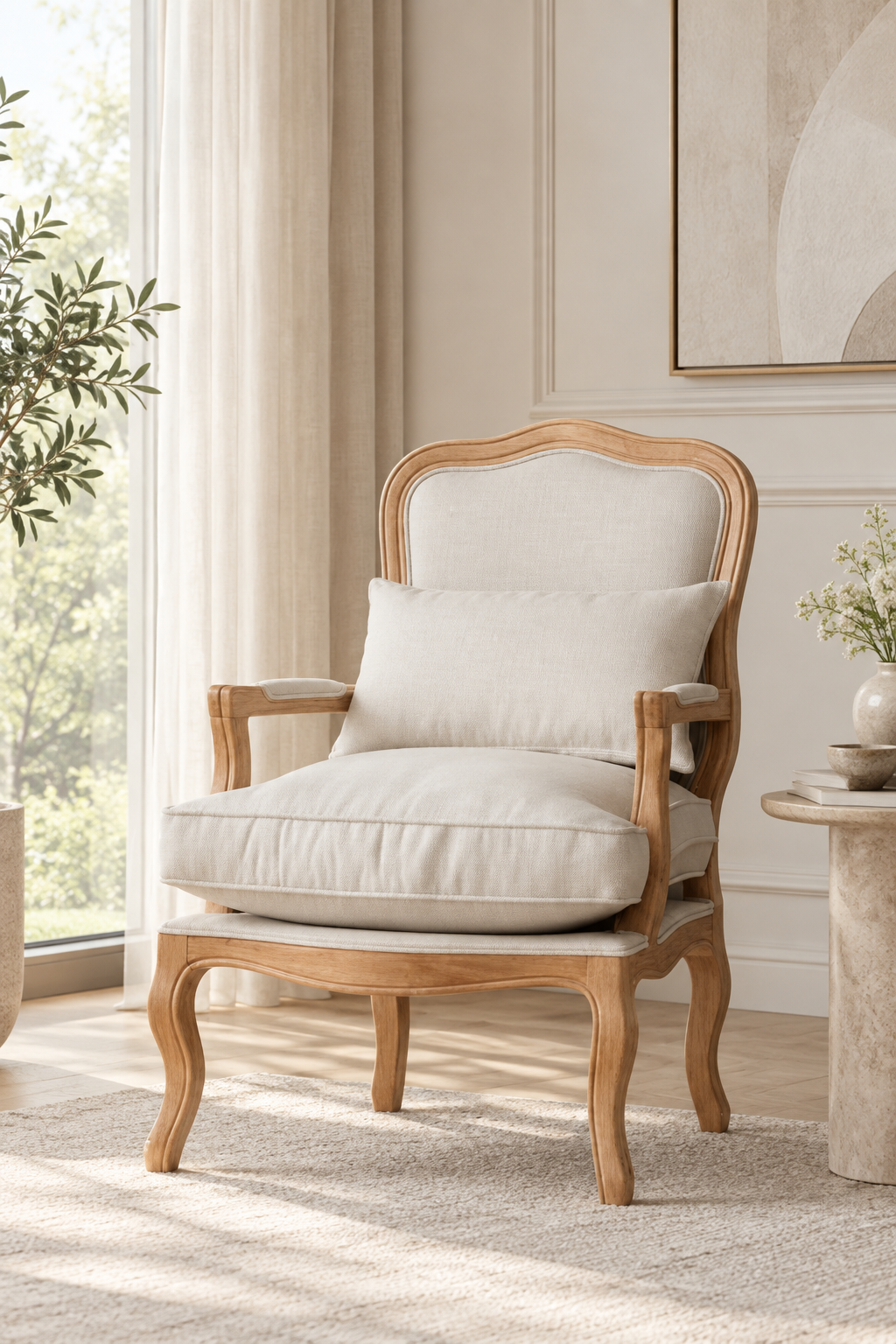 Luna Döşemeli Natural Ahşap Berjer | A2 Decor