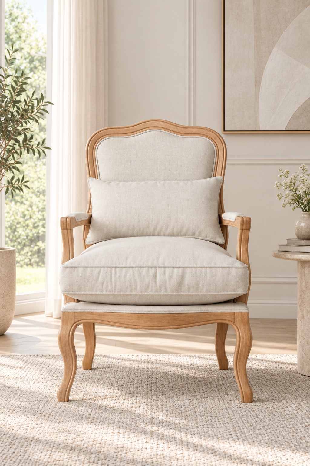 Luna Döşemeli Natural Ahşap Berjer | A2 Decor