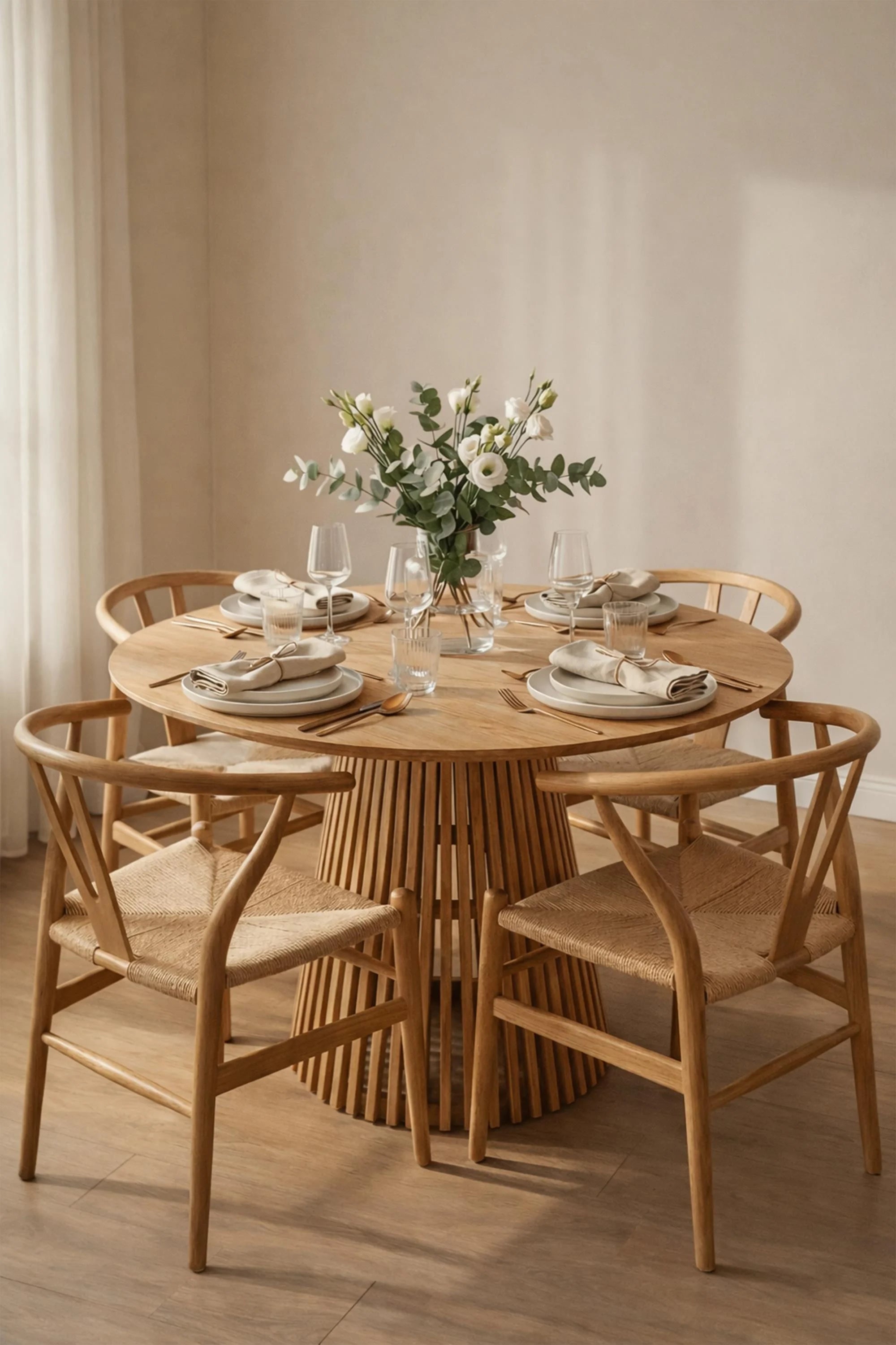 Terra Yuvarlak 100x100 Yemek Masası Takımı Doğal Ahşap | A2Decor