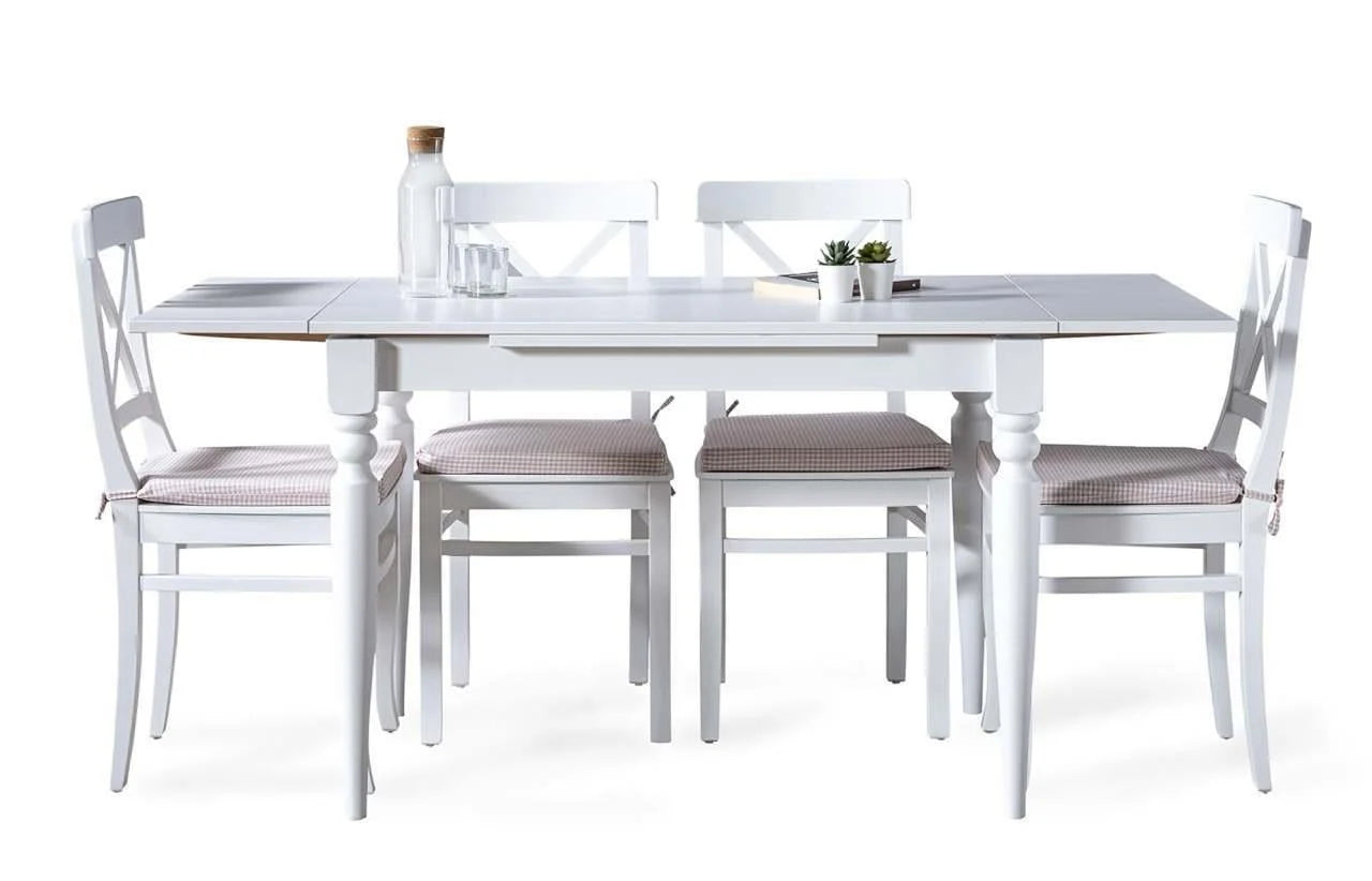 White Çizilmez 120x80 Açılır Yemek Masası Takımı | A2Decor